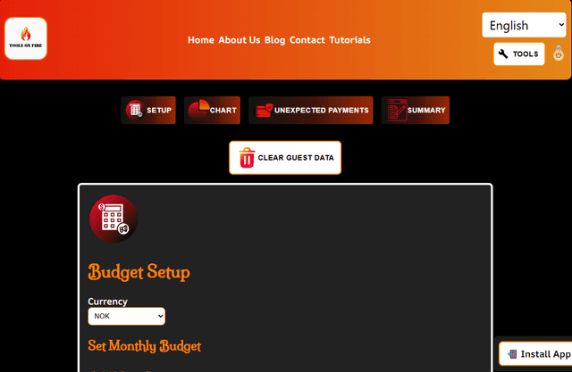 Budget Tracker tool screenshot